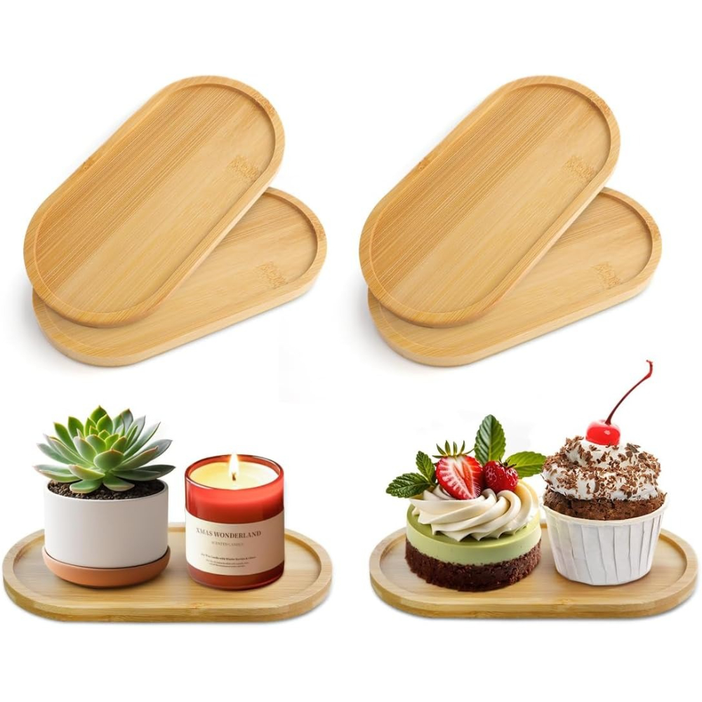 4pcs Bamboo Plant Saucer Oval  - Drip Tray Saucer recension och pris